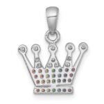 Sterling Silver Rhodium-plated Polished Rainbow Nano Crystals Crown Pendant - Image 3