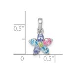 Sterling Silver Rhodium-plated Polished Purple, Pink, Blue and Green CZ Flower Pendant - Image 4