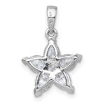 Sterling Silver Rhodium-plated Polished Round and Pear CZ Flower Pendant - Image 3