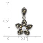 Sterling Silver Antiqued Marcasite and Freshwater Cultured Pearl Fancy Flower Pendant - Image 4