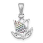 Sterling Silver Rhodium-plated Polished Rainbow Nano Crystals Tulip Pendant - Image 3