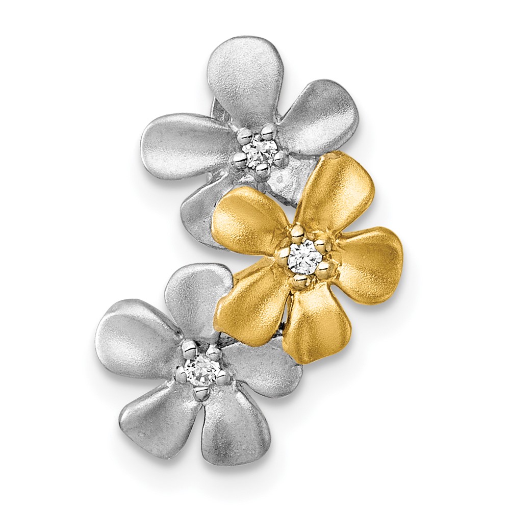 QG7230P.jpg Sterling Silver Rhodium-plated and Gold-plated with CZ Three Flowers Chain Slide Pendant - Image 1