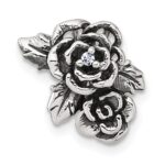 Sterling Silver Antiqued Polished CZ Flowers Chain Slide Pendant