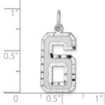 Sterling Silver Rhodium-plated Large Diamond-cut #6 Charm - Image 3