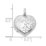 Sterling Silver Rhodium-plated Mom 15mm Heart Locket - Image 3