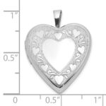 Sterling Silver Rhodium-plated Polished Hearts Border 20mm Heart Locket - Image 3