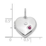 Sterling Silver Rhodium-plated Lab Created Ruby 15mm Heart Locket - Image 3