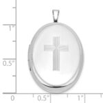 Sterling Silver Rhodium-plated Cross 26mm Oval Locket - Image 5