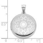 Sterling Silver Rhodium-plated 20mm Floral Filigree Round Locket - Image 5