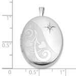 Sterling Silver Rhodium-plated Polished Front/Brushed Back 1/20 carat Diamond Hearts Swirl Design 26mm Oval Locket - Image 5