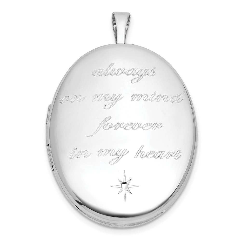 QLS1228.jpg Sterling Silver Rhodium-plated Polished Front/Brushed Back ALWAYS ON MY MIND FOREVER IN MY HEART 20mm Oval Locket - Image 1