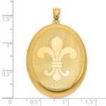 Sterling Silver Gold-plated Polished Front/Brushed Back Fleur De Lis 28mm Oval Locket - Image 5