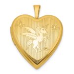 Sterling Silver Gold-plated Polished Front/Brushed Back Unicorn/Alicorn 20mm Heart Locket