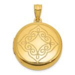 Sterling Silver Gold-plated Polished Front/Brushed Back Fancy Lace Design 20mm Round Locket