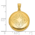 Sterling Silver Gold-plated Polished Front/Brushed Back Fancy Lace Design 20mm Round Locket - Image 5