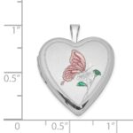 Sterling Silver Rhodium-plated 20mm Enameled Butterfly Heart Locket - Image 4