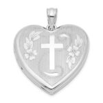 Sterling Silver Rhodium-plated 24mm D/C Cross Heart Locket