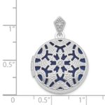 Sterling Silver Rhodium-plated 20mm Round w/Diamond Vintage Locket - Image 4