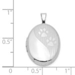 Sterling Silver Rhodium-plated Satin & Polished Paw Prints 19mm Oval Locket - Image 4