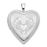 Sterling Silver Rhod-pltd 21mm Satin/Polished Heart w/Wings Heart Locket