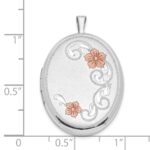 Sterling Silver RH 26mm Satin / Polished Enameled Flower D/C Oval Locket - Image 5