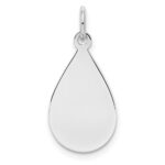 SS Rh-plt Engraveable Teardrop Polished Front/Satin Back Disc Charm