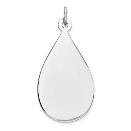 SS Rh-plt Engraveable Teardrop Polished Front/Satin Back Disc Charm