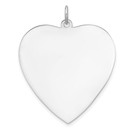 SS Rh-plt Engraveable Heart Polished Front/Satin Back Disc Charm