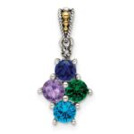 Sterling Silver Antiqued w/14k 4-stone w/Diamond Mothers Pendant Semi-Mount - Image 2