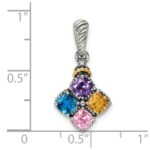 Sterling Silver Antiqued w/14k 4-stone w/Diamond Mothers Pendant Semi-Mount - Image 6