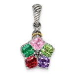 Sterling Silver Antiqued w/14k 5-stone w/Diamond Mothers Pendant Semi-Mount - Image 2