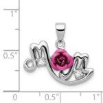 Sterling Silver RH-pltd Dyed Pink Aluminum Rose/Clear CZ Mom Pendant - Image 3
