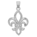 Sterling Silver Rhodium-platedCZ Fleur de Lis Pendant