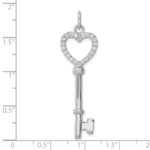 Sterling Silver Rhodium-plated CZ Heart Key Pendant - Image 3