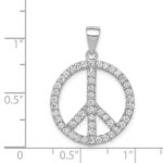 Sterling Silver Rhodium-plated CZ Peace Symbol Pendant - Image 3