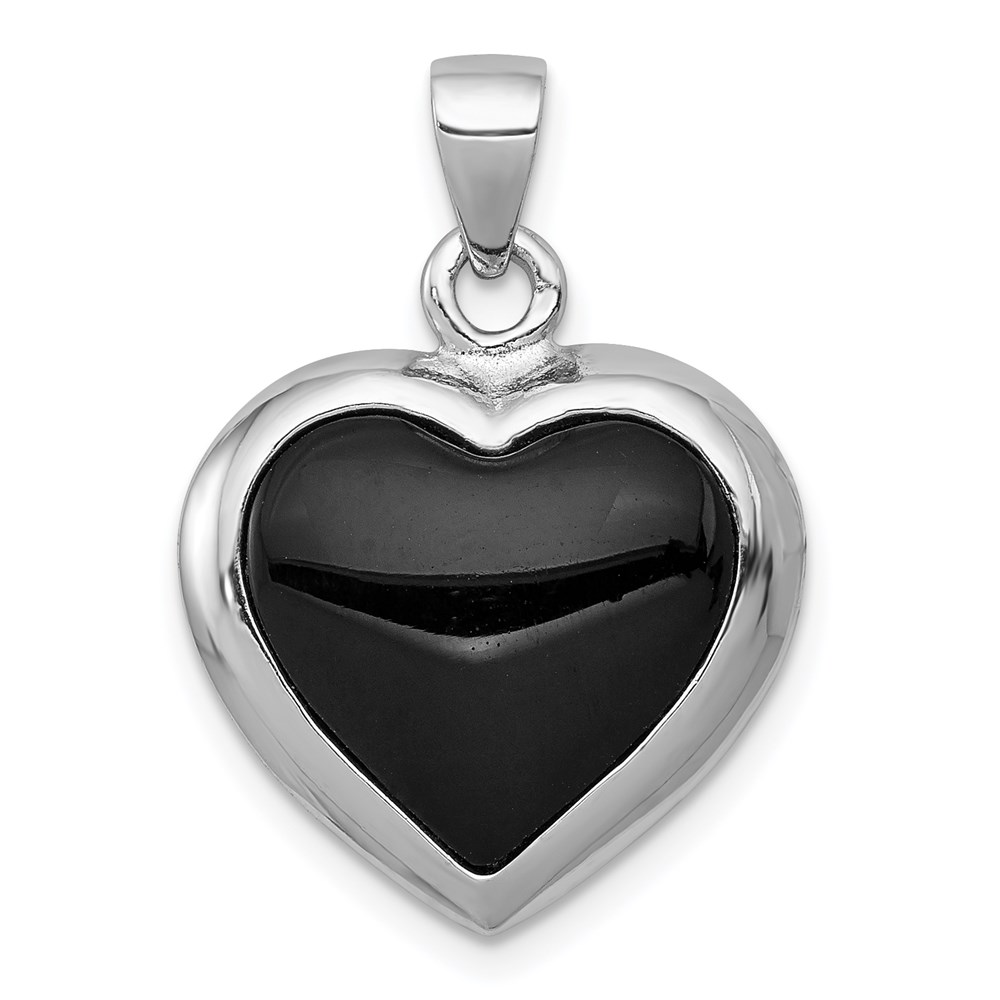 QP194.jpg Sterling Silver Rhod-pltd Onyx/Mother of Pearl Reversible Heart Pendant - Image 1