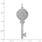Sterling Silver Rhodium-plated CZ Filigree Locket Key Pendant - Image 3