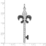 Sterling Silver Rhodium-plated Black/White CZ Fleur de Lis Key Pendant - Image 3