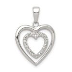 Sterling Silver Rhodium Plated Polished and CZ Double Heart Pendant
