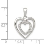 Sterling Silver Rhodium Plated Polished and CZ Double Heart Pendant - Image 3