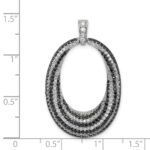 Sterling Silver Rhodium-plated Black and White CZ Open Oval Fancy Pendant - Image 3