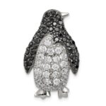 Sterling Silver Rhodium-plated Black & White CZ Penguin Chain Slide