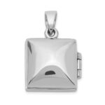 Sterling Silver Rhod-plated Polished/Antiqued Garnet Square 16mm Locket - Image 4