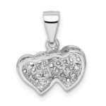 Sterling Silver Rhodium-plated CZ Small Double Hearts Pendant - Image 4
