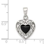 Sterling Silver Filigree Frame Onyx Heart Antiqued Heart Pendant - Image 3