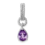 Sterling Silver Rhodium Amethyst Pear Twisted Pendant