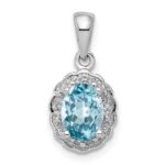 Sterling Silver Rhodium Plated Diamond & Light Swiss BT Oval Pendant