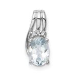 Sterling Silver Rhodium Plated Dia. & Aquamarine Oval Pendant
