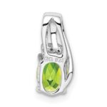 Sterling Silver Rhodium Plated Diamond and Peridot Oval Pendant - Image 4