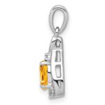 Sterling Silver Rhodium Plated Diamond & Citrine Oval Pendant - Image 2